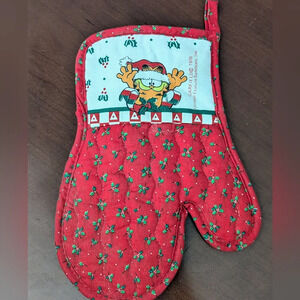 Garfield Christmas Oven Mitt 1978 Orange Cat Vintage Pot Holder Quilted Santa